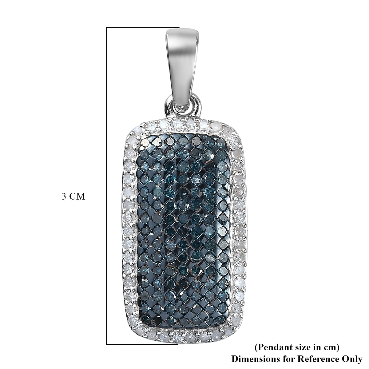 White Diamond & Blue Diamond Cluster Pendant in Platinum Overlay Sterling Silver 0.99 Ct.