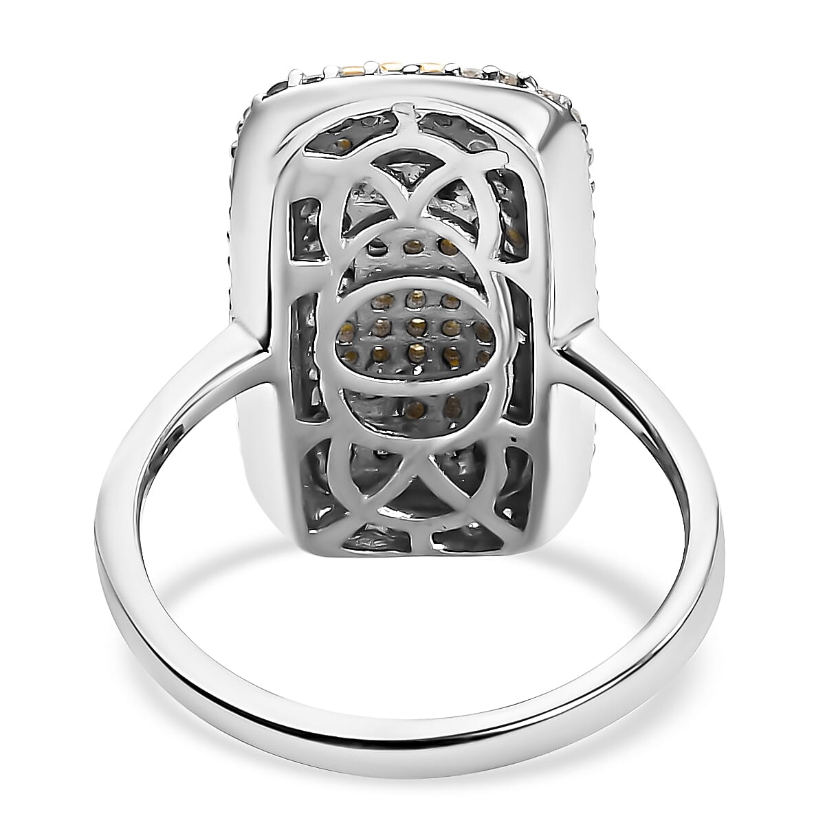 Yellow Diamond & White Diamond Cluster Ring in Platinum Overlay Sterling Silver 1.00 Ct.