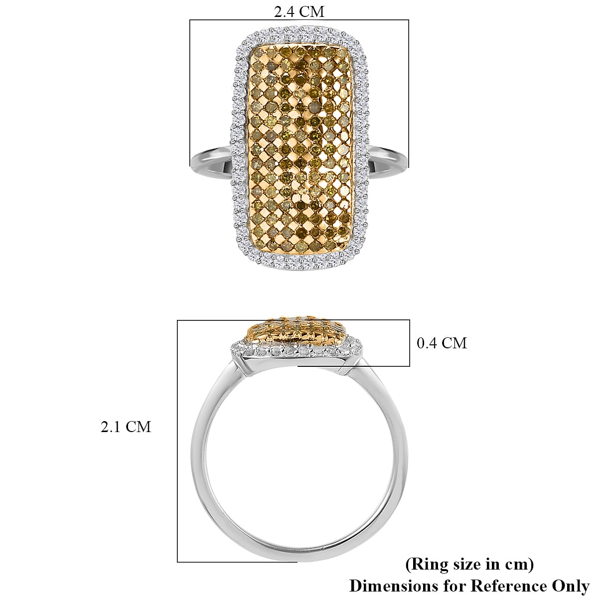 Yellow Diamond & White Diamond Cluster Ring in Platinum Overlay Sterling Silver 1.00 Ct.