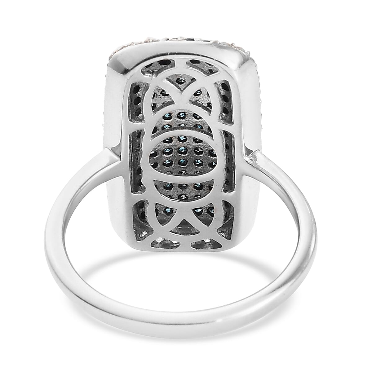 Blue Diamond & White Diamond Cluster Ring in Platinum Overlay Sterling Silver 1.01 Ct.