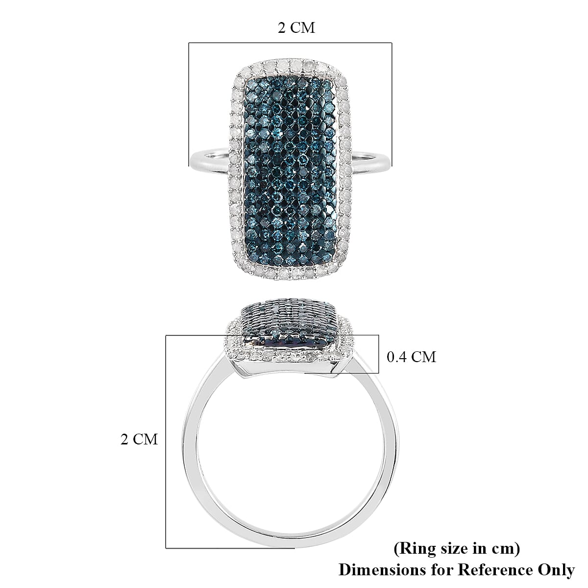 Blue Diamond & White Diamond Cluster Ring in Platinum Overlay Sterling Silver 1.01 Ct.