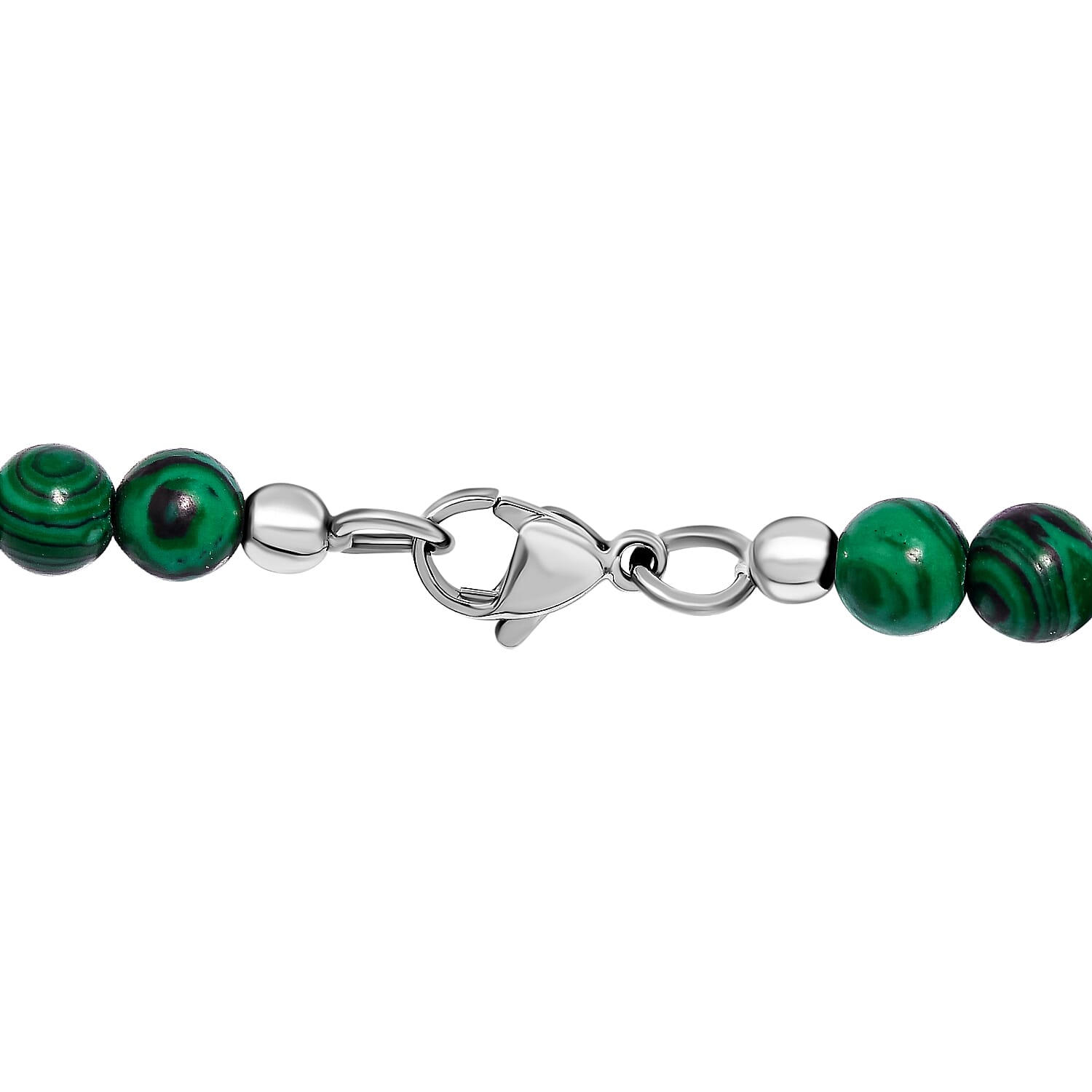 Malachite Beads Necklace (Size - 20) in Silver Tone