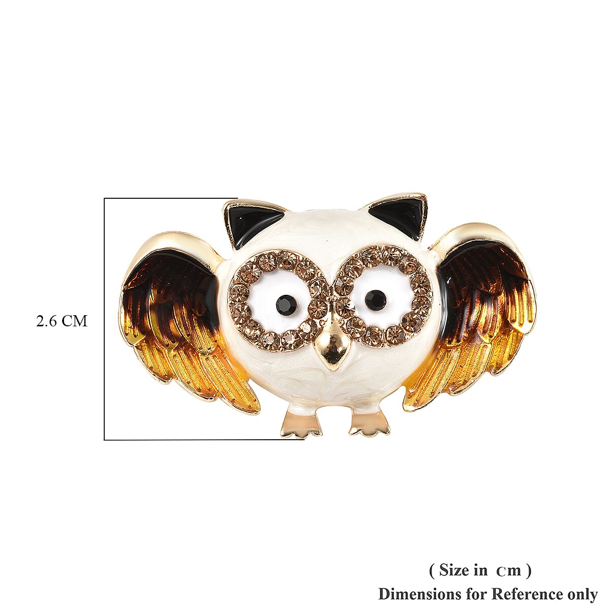 Black and Champagne Austrian Crystal Enamelled  Owl Brooch Cum Pendant in Yellow Gold Tone