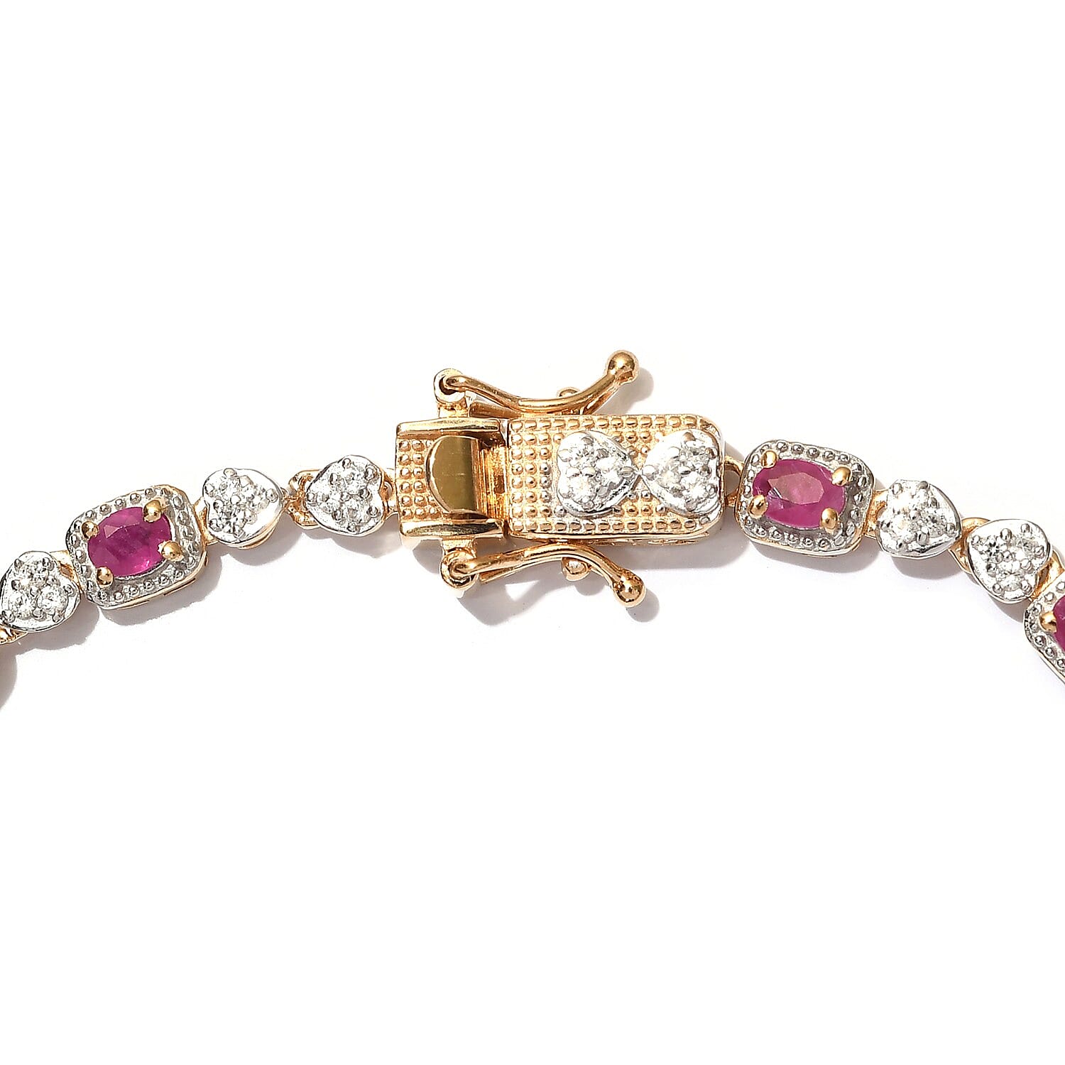 Zircon, Ruby Line Bracelet 1 Row (Size - 7) in 14K Gold Overlay Sterling Silver 2.75 ct, Silver Wt. 9.5 Gms 2.750 Ct.