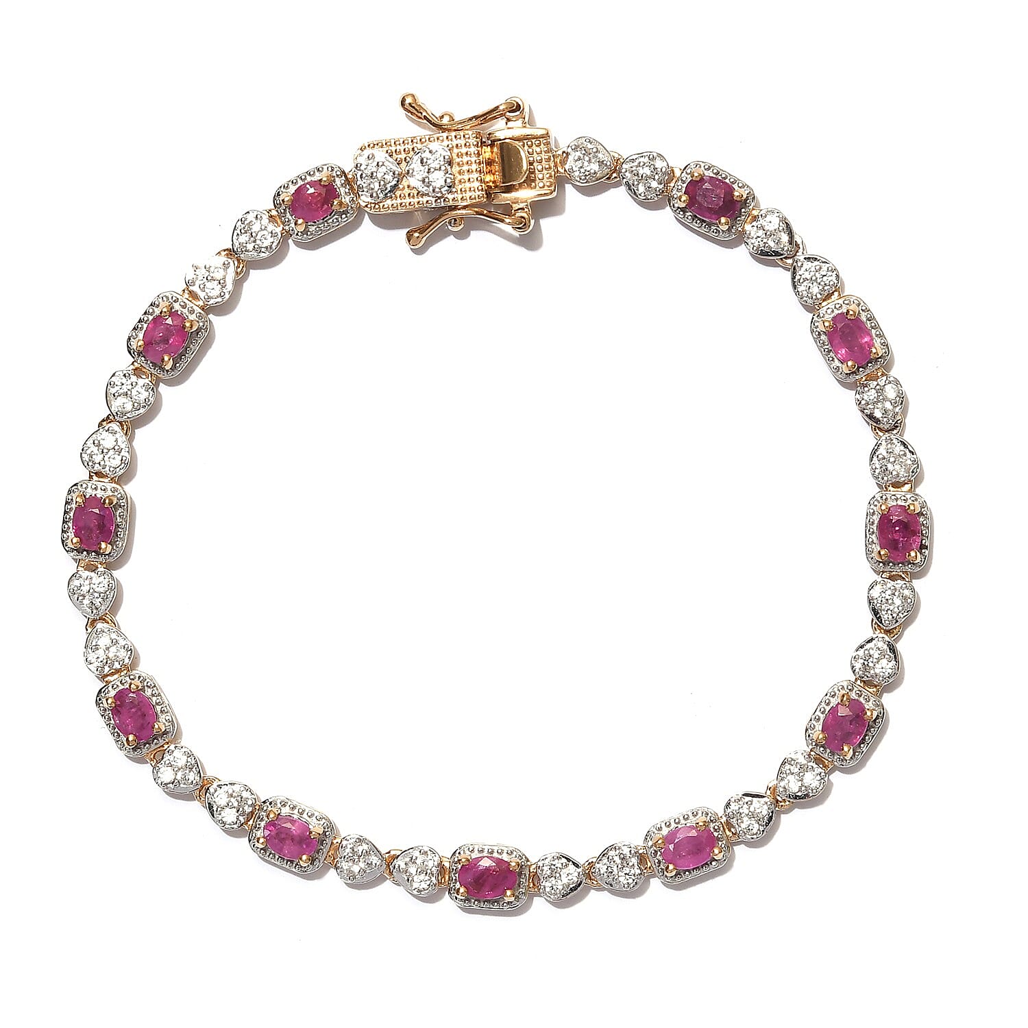 Ruby and Natural Cambodian Zircon Bracelet (Size - 7.5) in 14K Gold Overlay Sterling Silver 3.49 Ct, Silver wt 10.30 Gms