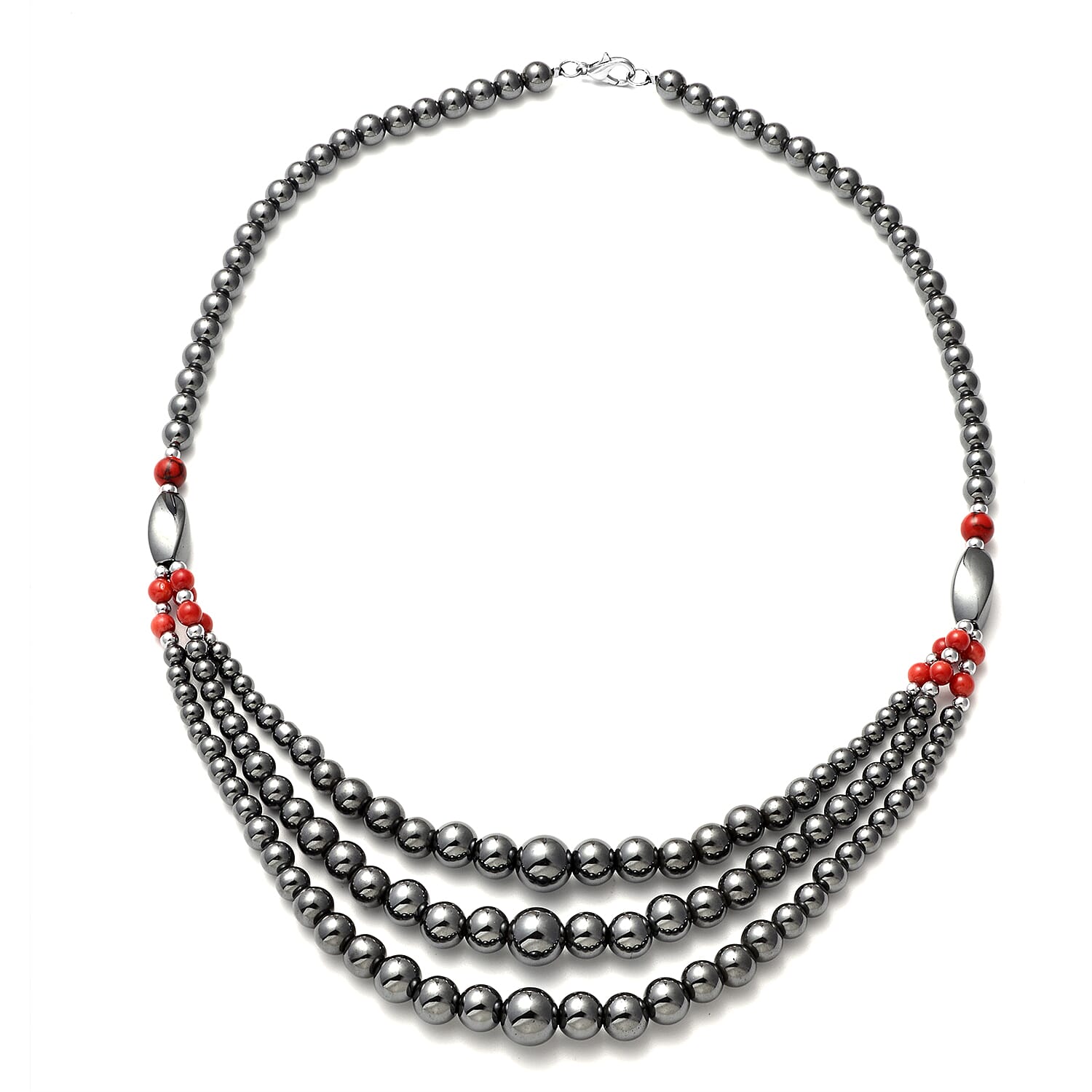 Hong Kong Close Out - Hematite and Red Howlite Necklace (Size 20)