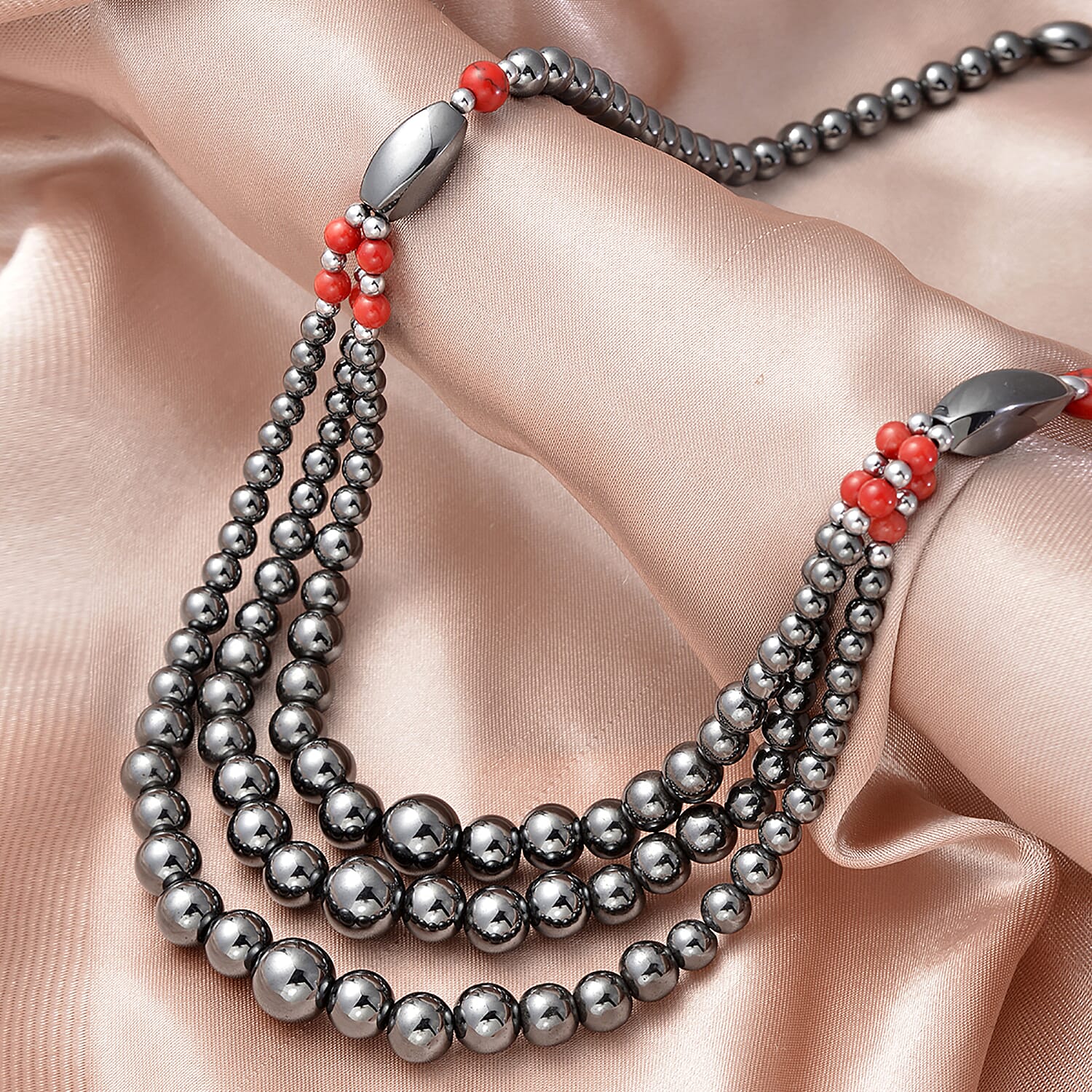 Hong Kong Close Out - Hematite and Red Howlite Necklace (Size 20)