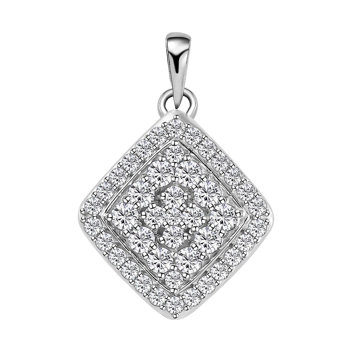 Lustro Stella - Platinum Overlay Sterling Silver Cluster Pendant Made with Finest CZ 4.21 Ct.
