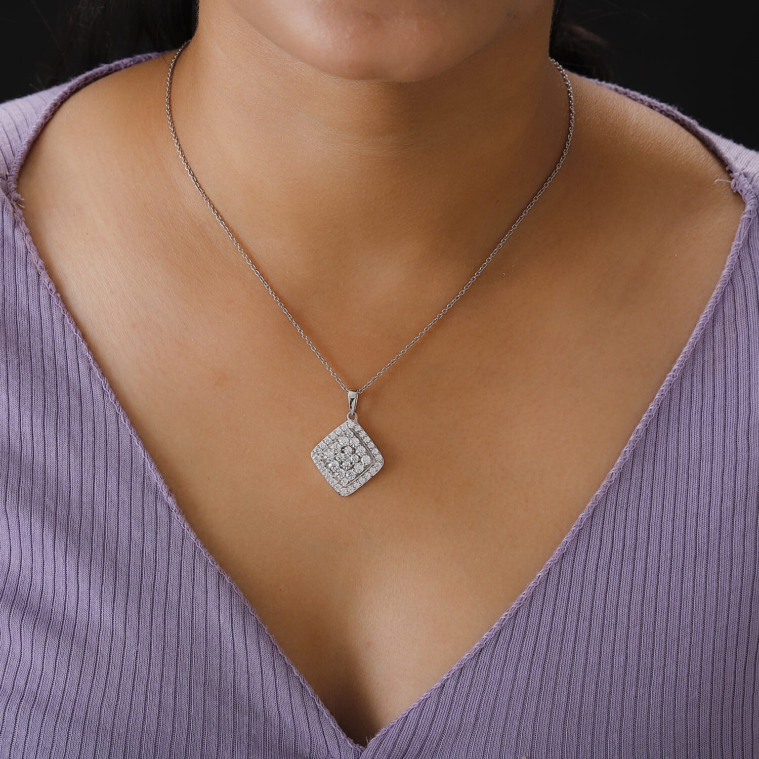 Lustro Stella - Platinum Overlay Sterling Silver Cluster Pendant Made with Finest CZ 4.21 Ct.