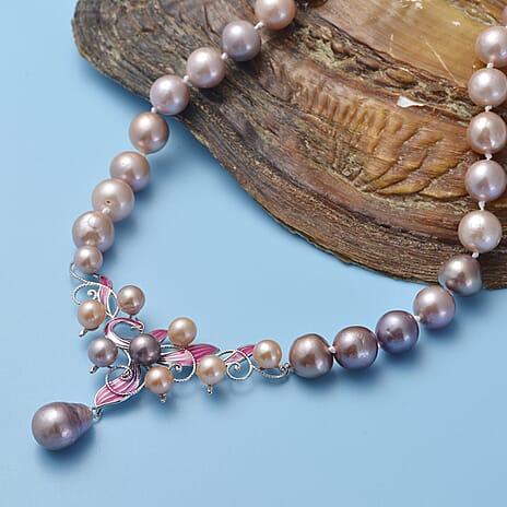 Multi Colour Edison Pearl Enamelled Necklace (Size - 20) with Magnetic Lock in Sterling Silver, Silver Wt. 5.00 Gms
