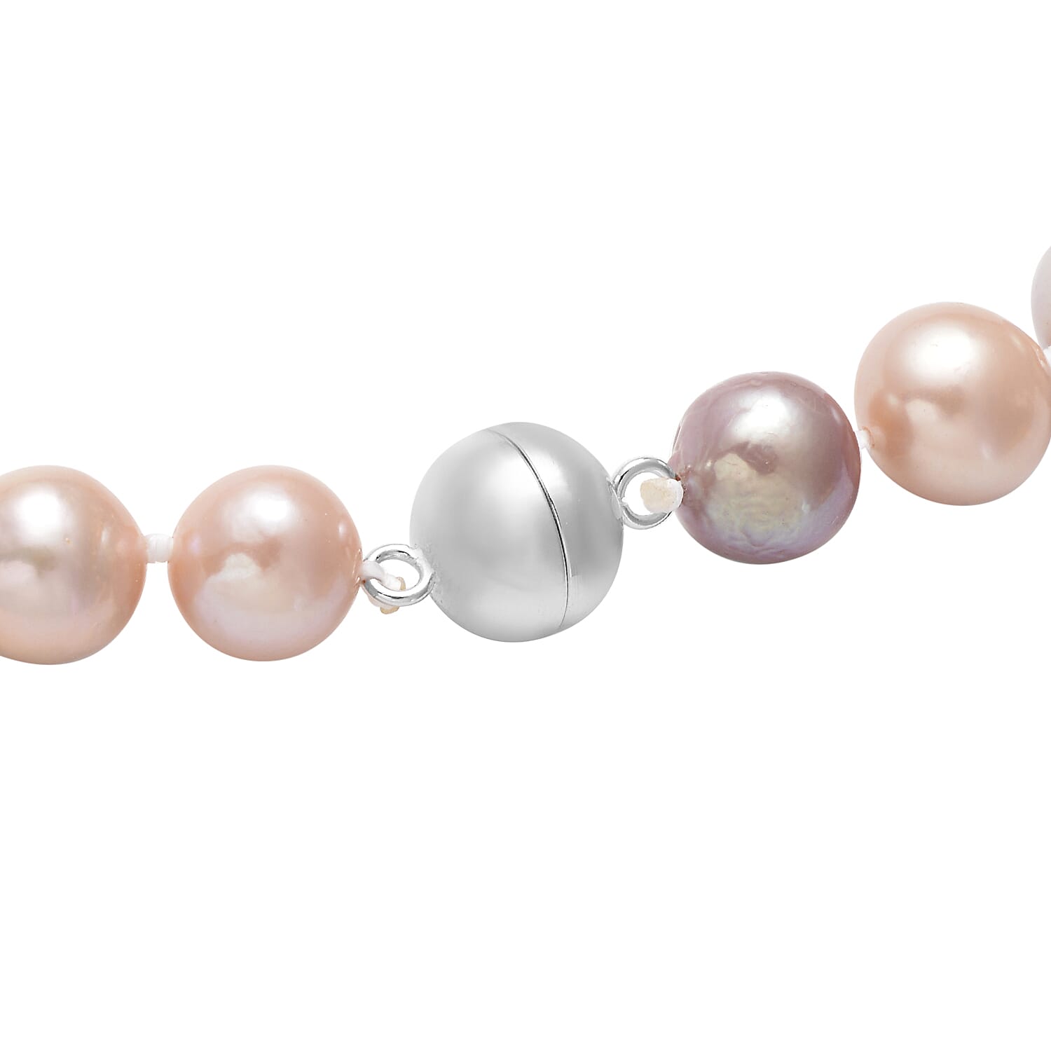 Multi Colour Edison Pearl Enamelled Necklace (Size - 20) with Magnetic Lock in Sterling Silver, Silver Wt. 5.00 Gms