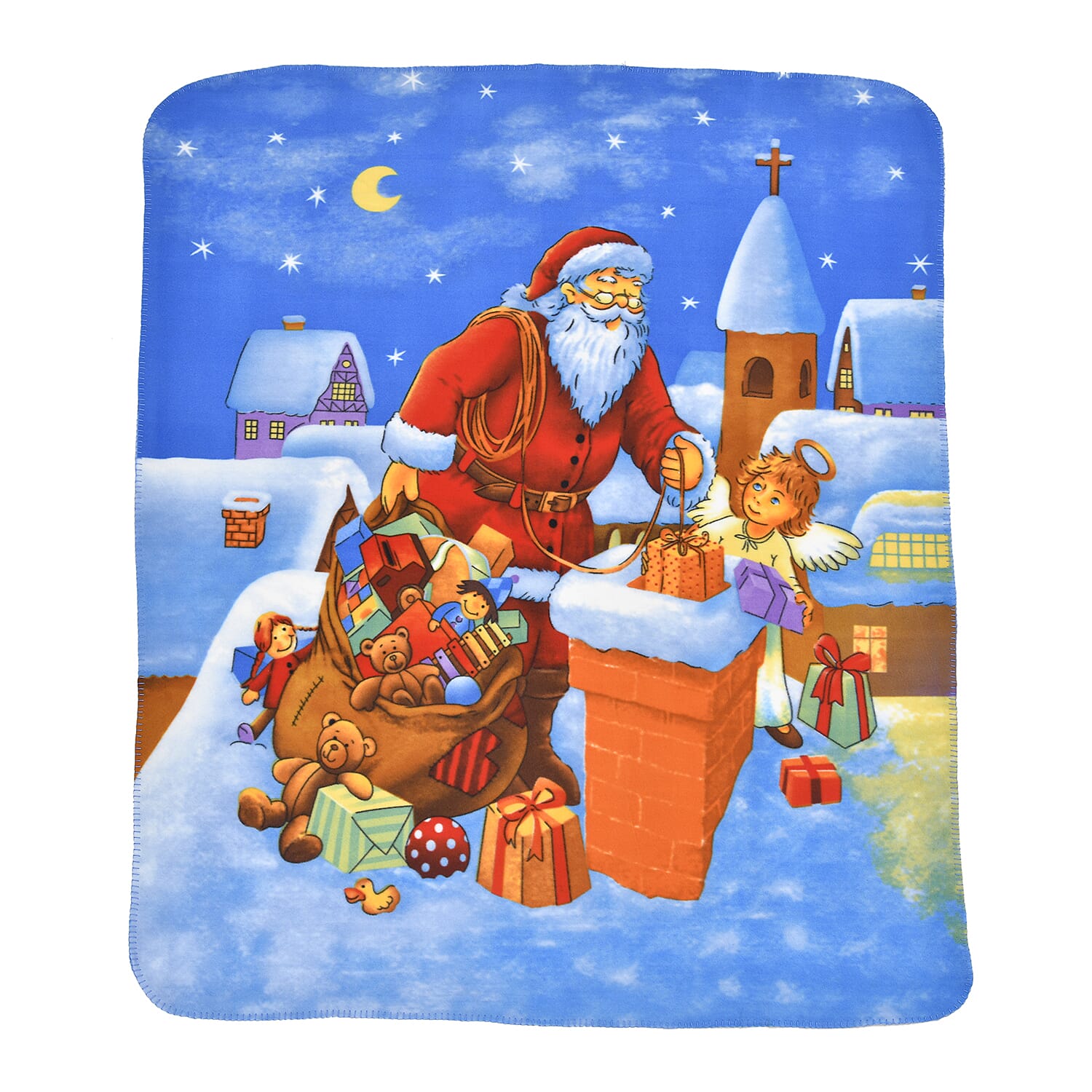 Super Soft Starry Night and Santa with Gifts Print Pattern Fleece Throw - 220 Gsm - (Size 170x130 cm)