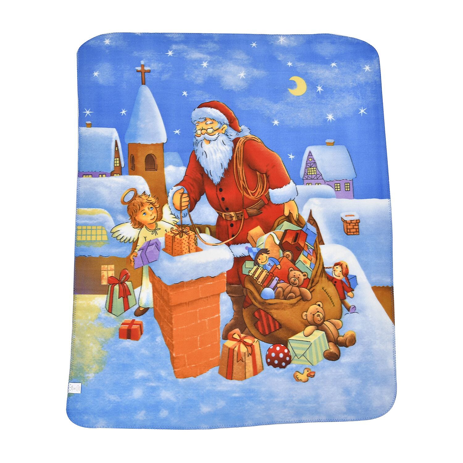 Super Soft Starry Night and Santa with Gifts Print Pattern Fleece Throw - 220 Gsm - (Size 170x130 cm)