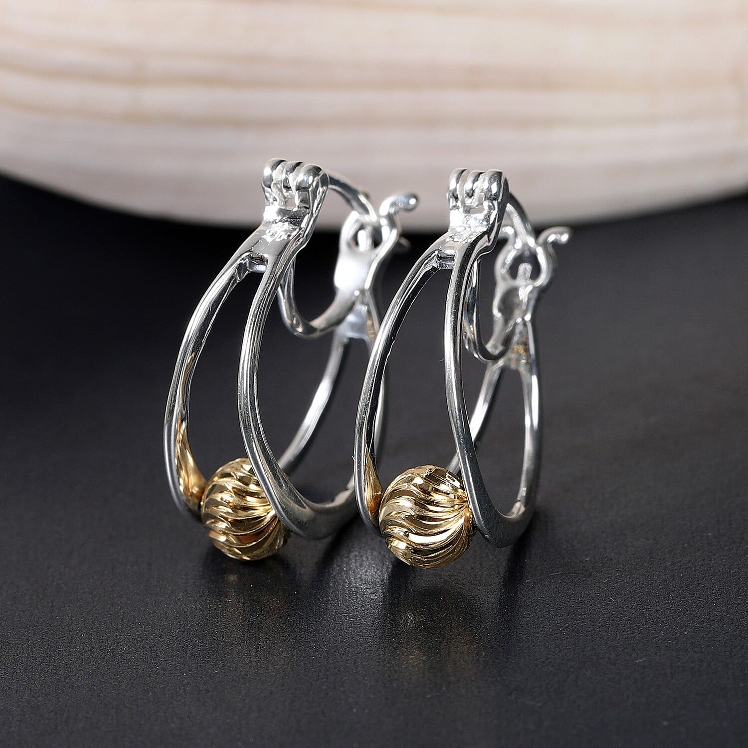 Platinum & Yellow Gold Overlay Sterling Silver Earrings (with Clasp)