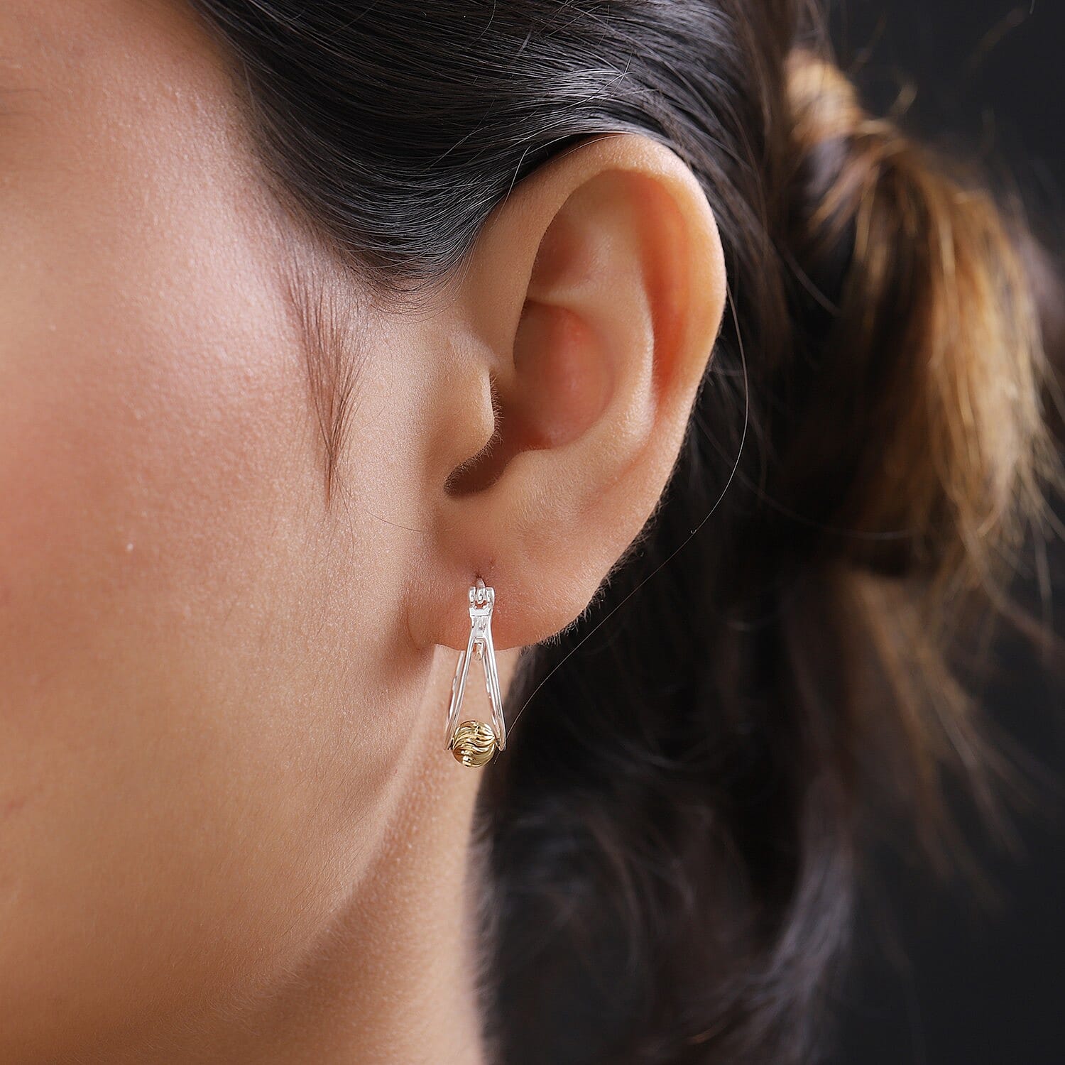 Platinum & Yellow Gold Overlay Sterling Silver Earrings (with Clasp)