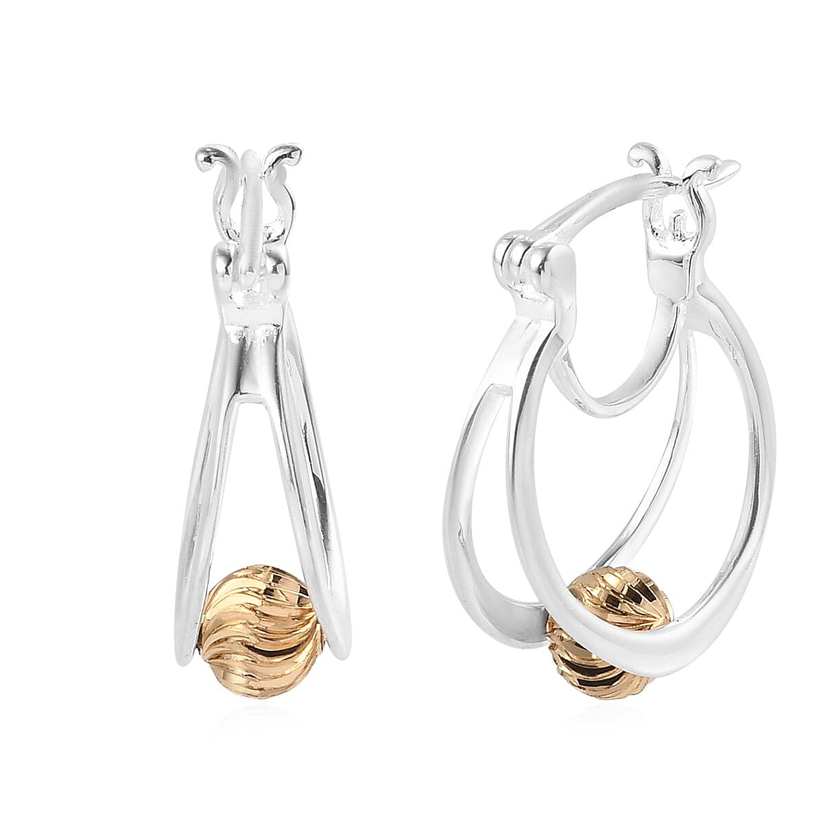 Platinum & Yellow Gold Overlay Sterling Silver Earrings (with Clasp)