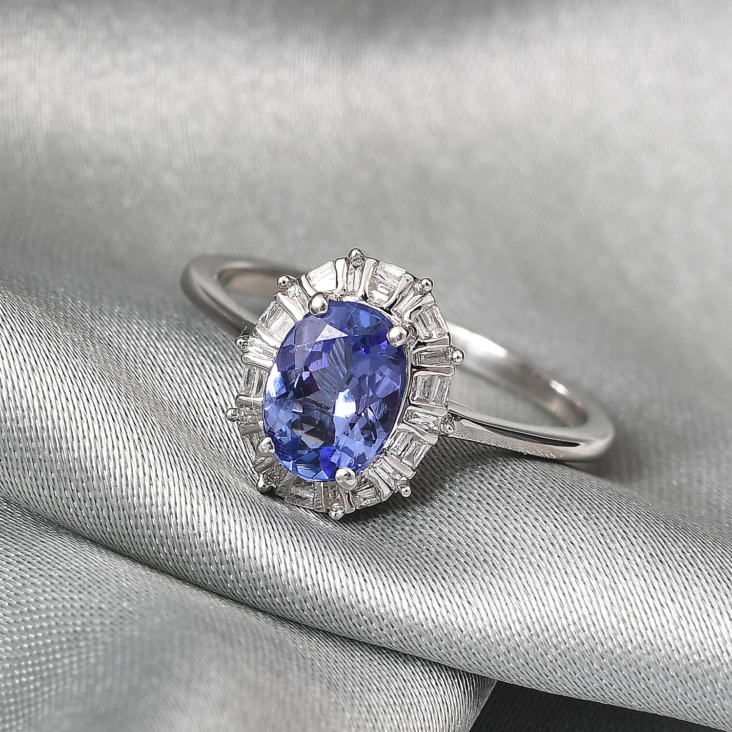 9K White Gold Tanzanite and Diamond Ring 1.11 Ct.