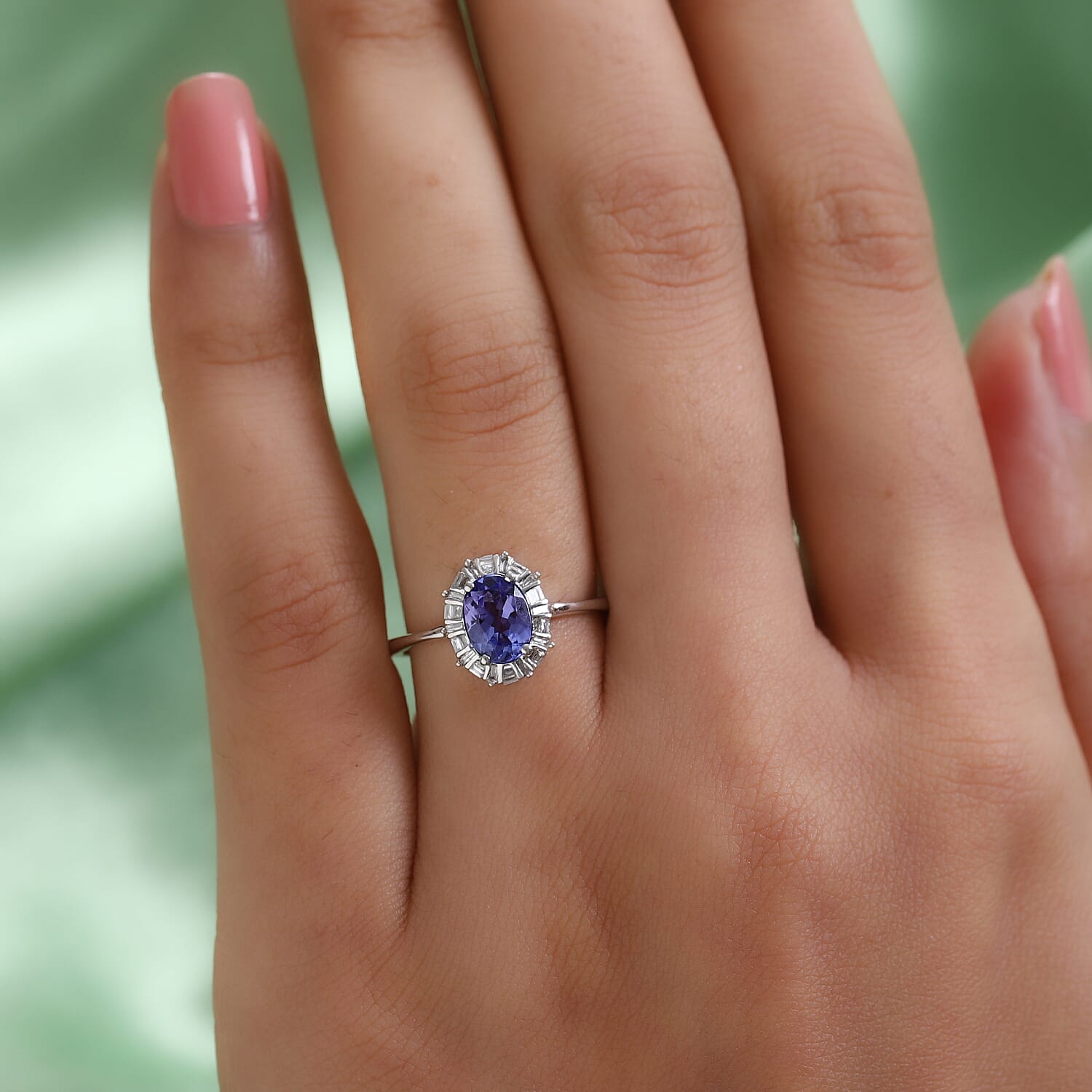 9K White Gold Tanzanite and Diamond Ring 1.11 Ct.