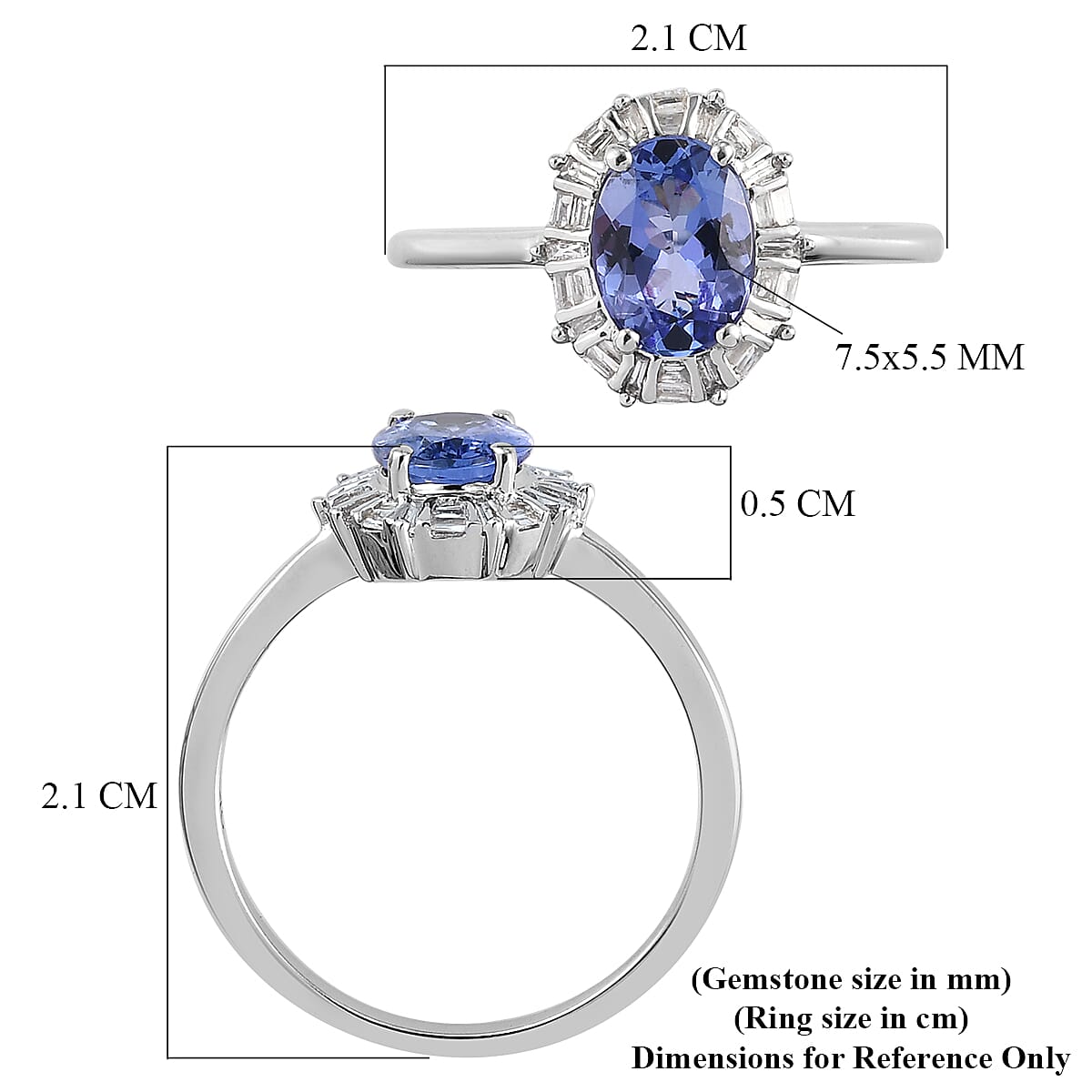 9K White Gold Tanzanite and Diamond Ring 1.11 Ct.