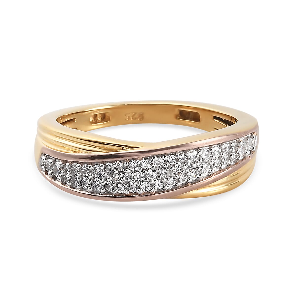 Lustro Stella Three Tone Overlay Sterling Silver Ring Made with Finest CZ