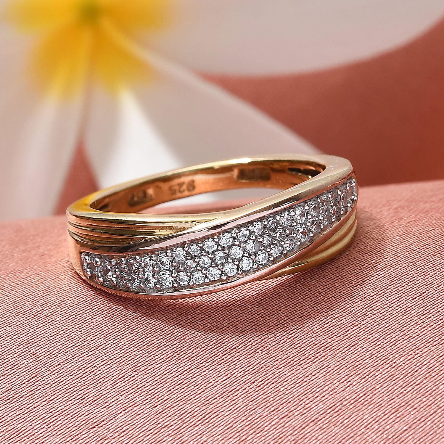 Lustro Stella Three Tone Overlay Sterling Silver Ring Made with Finest CZ