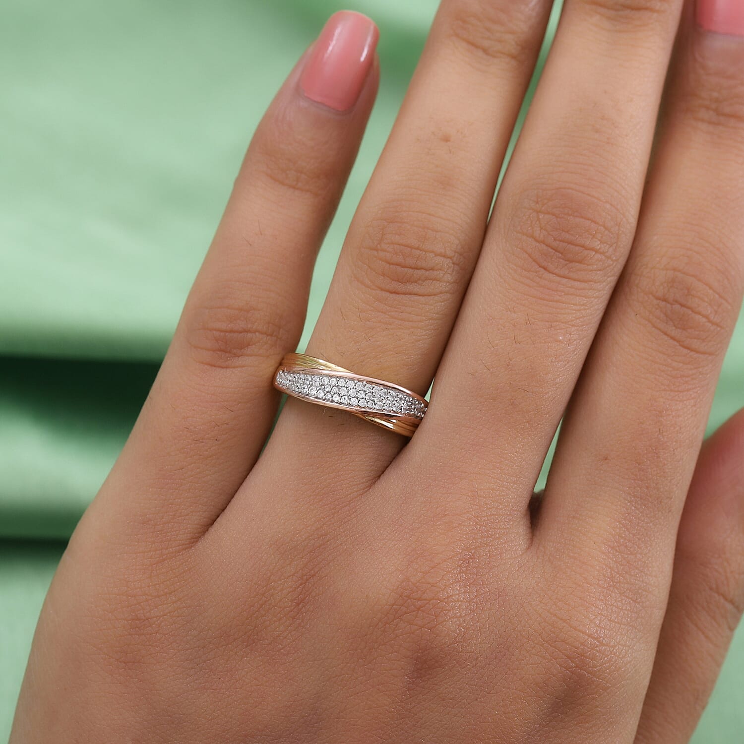 Lustro Stella Three Tone Overlay Sterling Silver Ring Made with Finest CZ