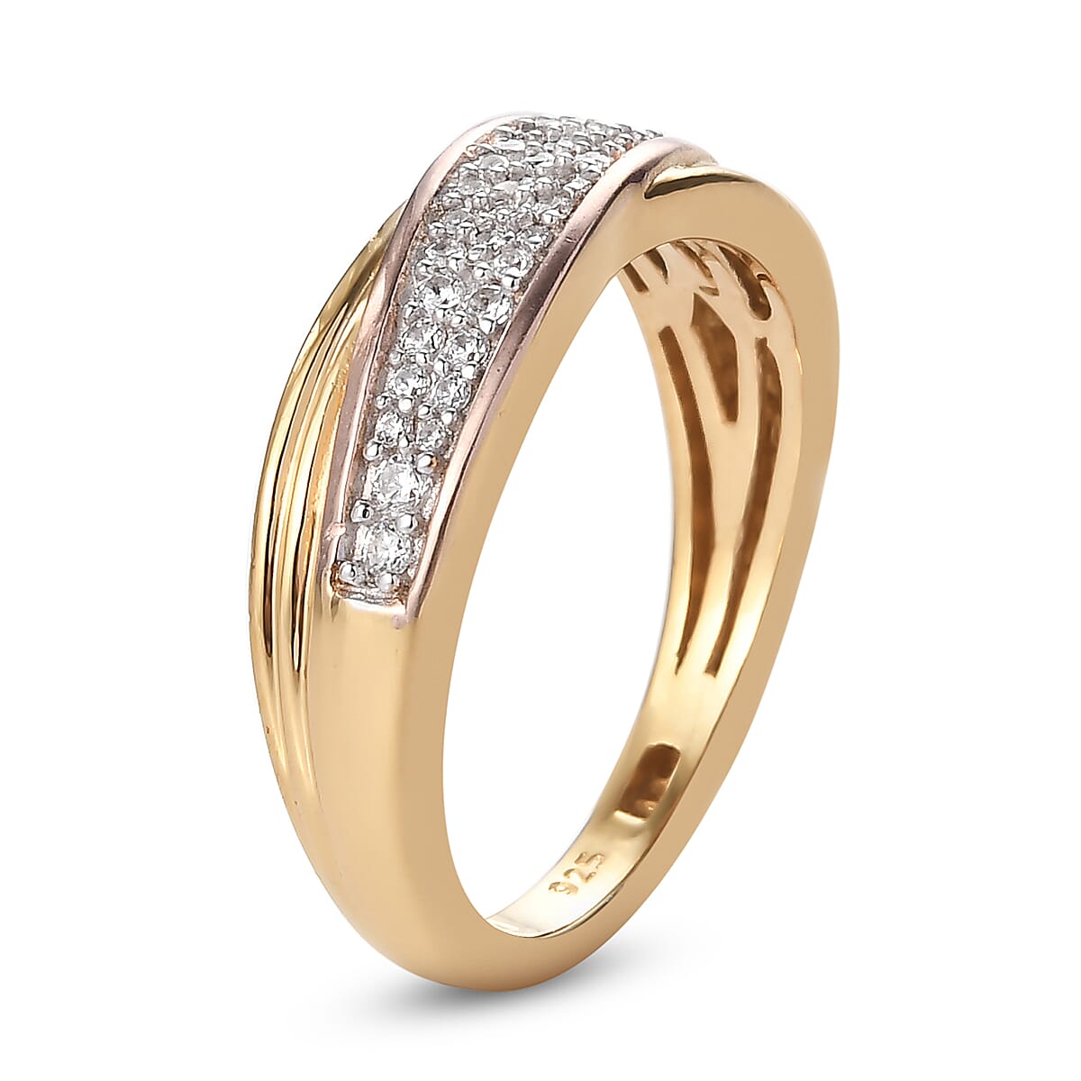 Lustro Stella Three Tone Overlay Sterling Silver Ring Made with Finest CZ