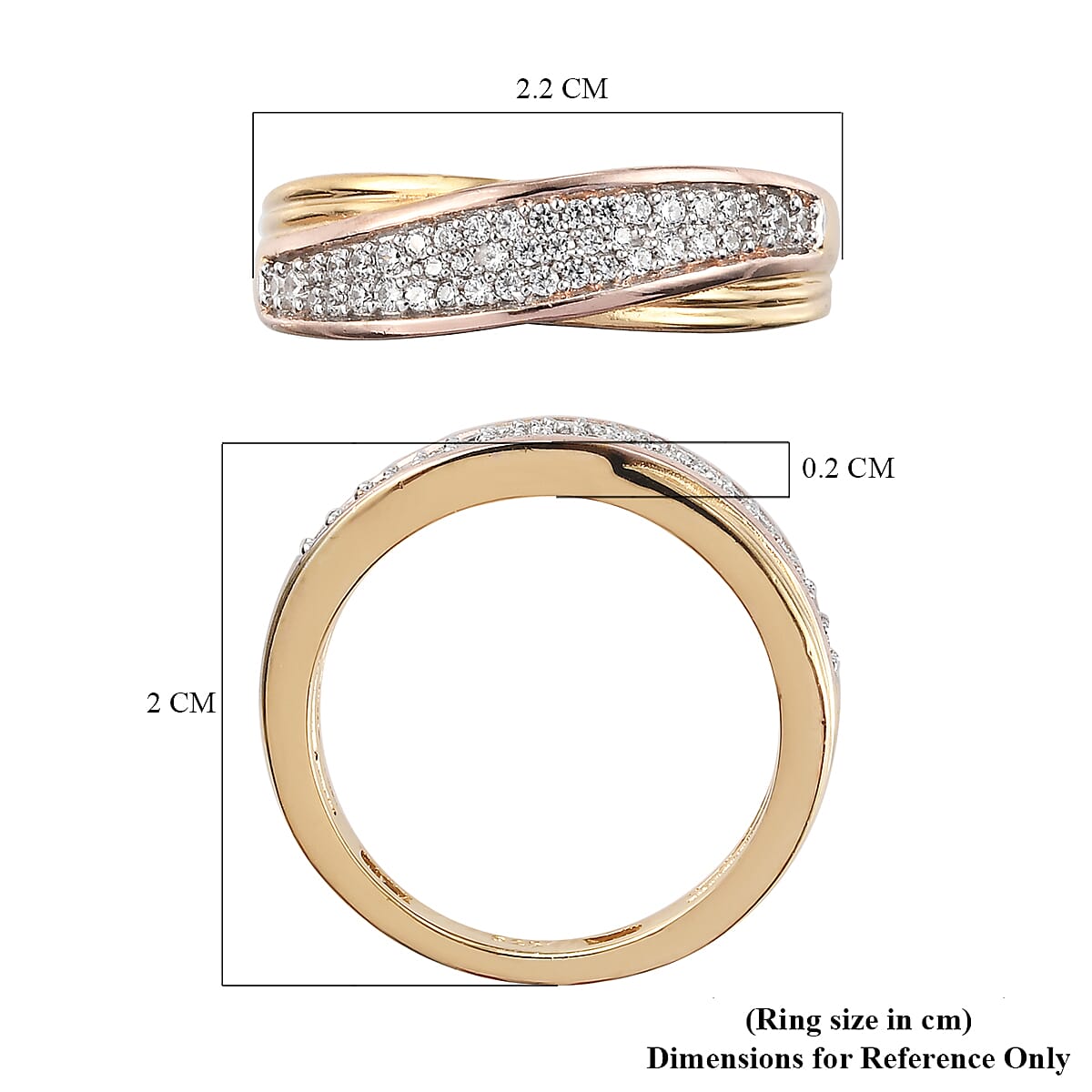 Lustro Stella Three Tone Overlay Sterling Silver Ring Made with Finest CZ