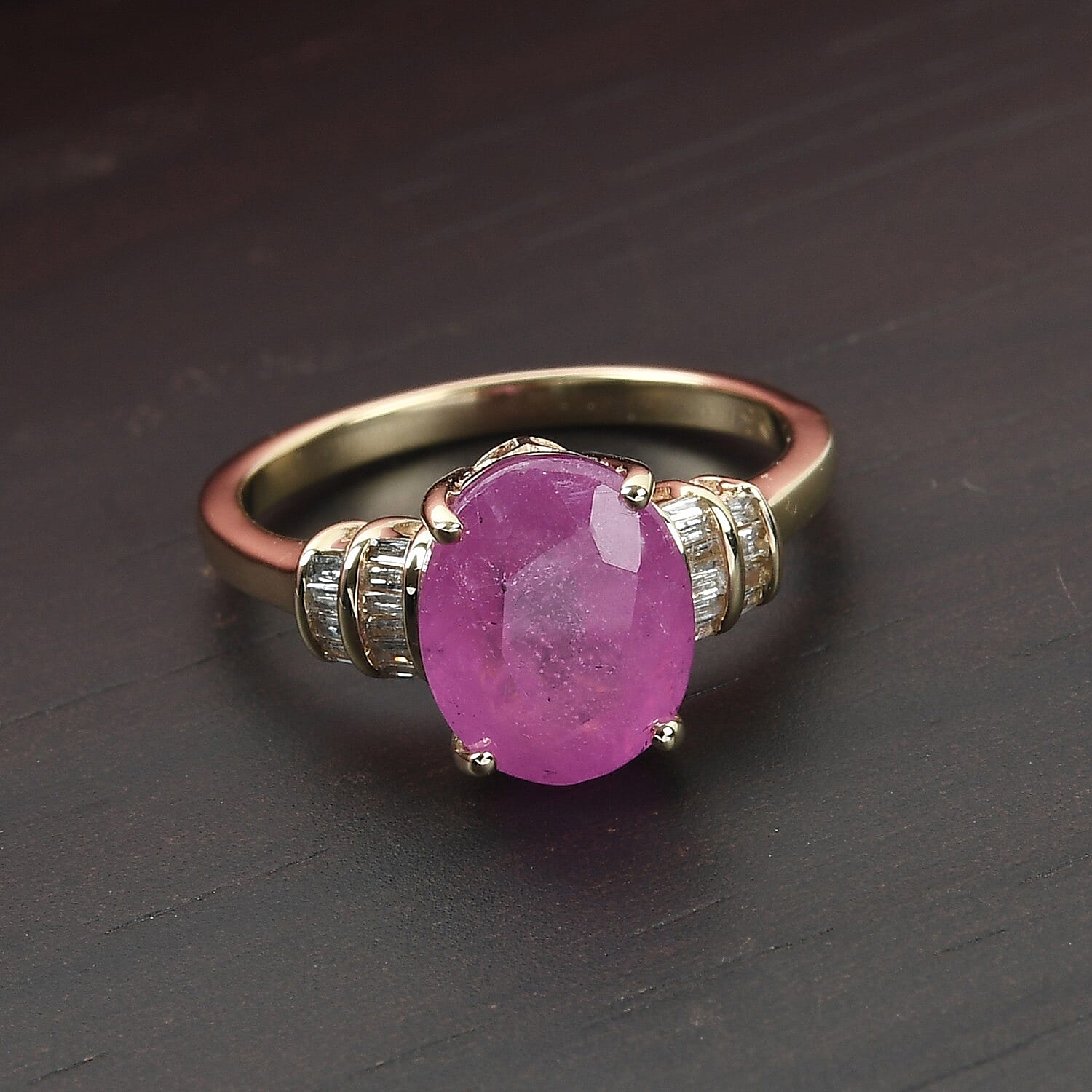 9K Yellow Gold Pink Sapphire and Diamond Ring 4.82 Ct.