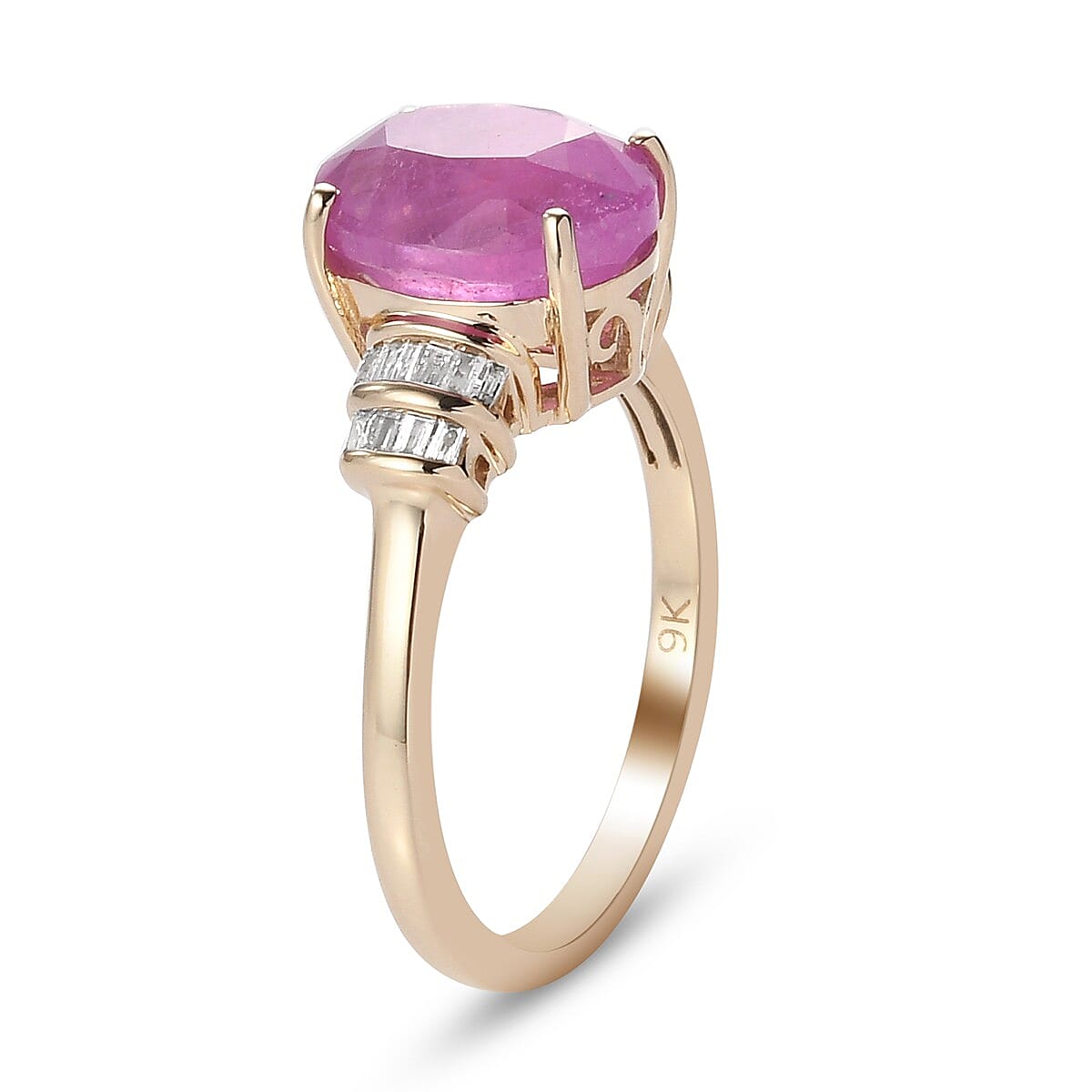 9K Yellow Gold Pink Sapphire and Diamond Ring 4.82 Ct.