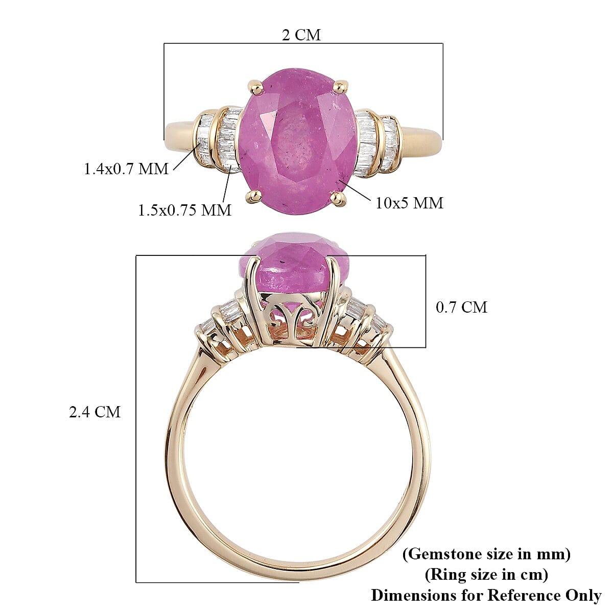 9K Yellow Gold Pink Sapphire and Diamond Ring 4.82 Ct.