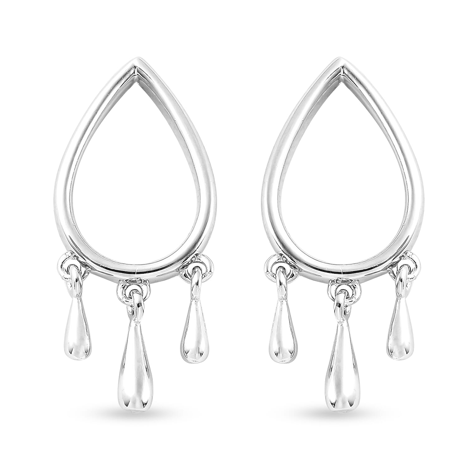 LucyQ Open Tear Drop Collection - Rhodium Overlay Sterling Silver Drip Earrings (with Push Back)