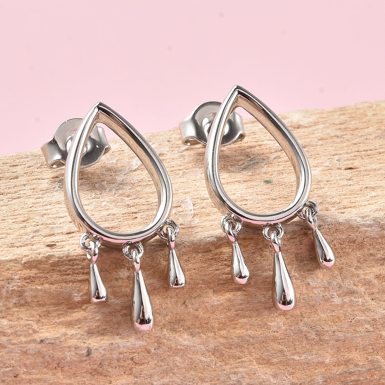 LucyQ Open Tear Drop Collection - Rhodium Overlay Sterling Silver Drip Earrings (with Push Back)