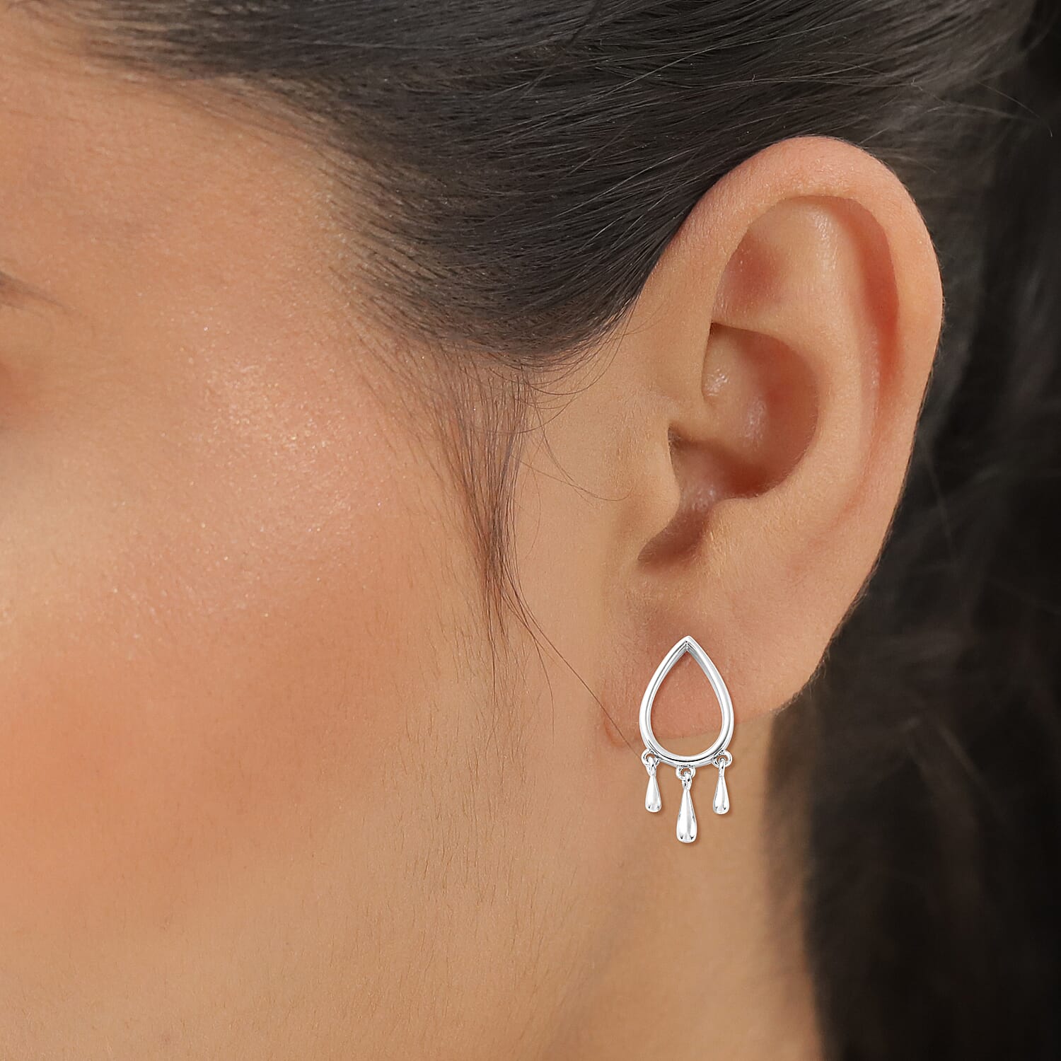 LucyQ Open Tear Drop Collection - Rhodium Overlay Sterling Silver Drip Earrings (with Push Back)