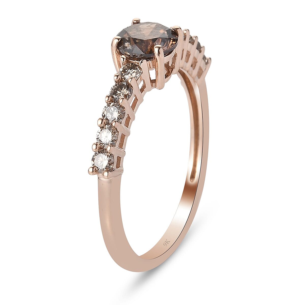 9K Rose Gold SGL Certified Natural Champagne Diamond (I3) Ring 1.08 Ct.