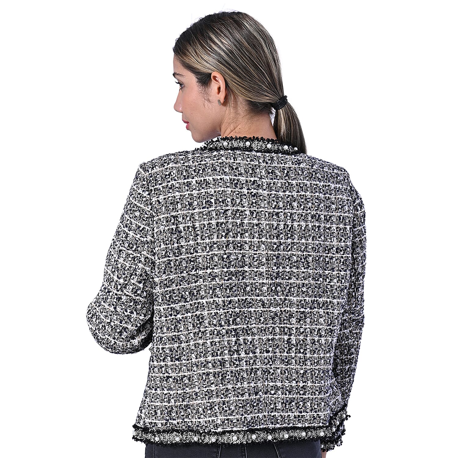 LA MAREY Tweed Jacket with Pockets - Black & White