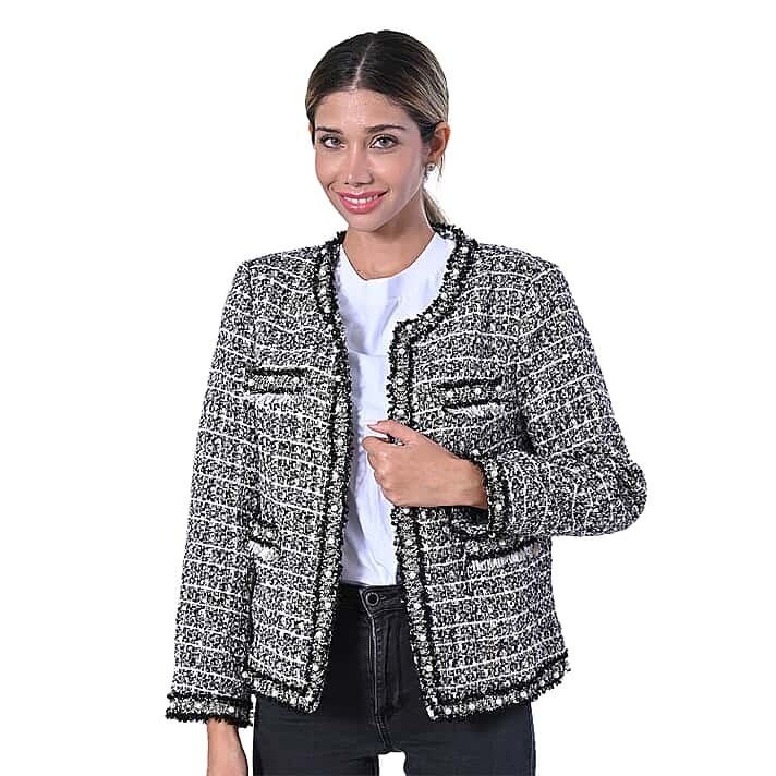 LA MAREY Tweed Jacket for Women with Pockets - Black and White