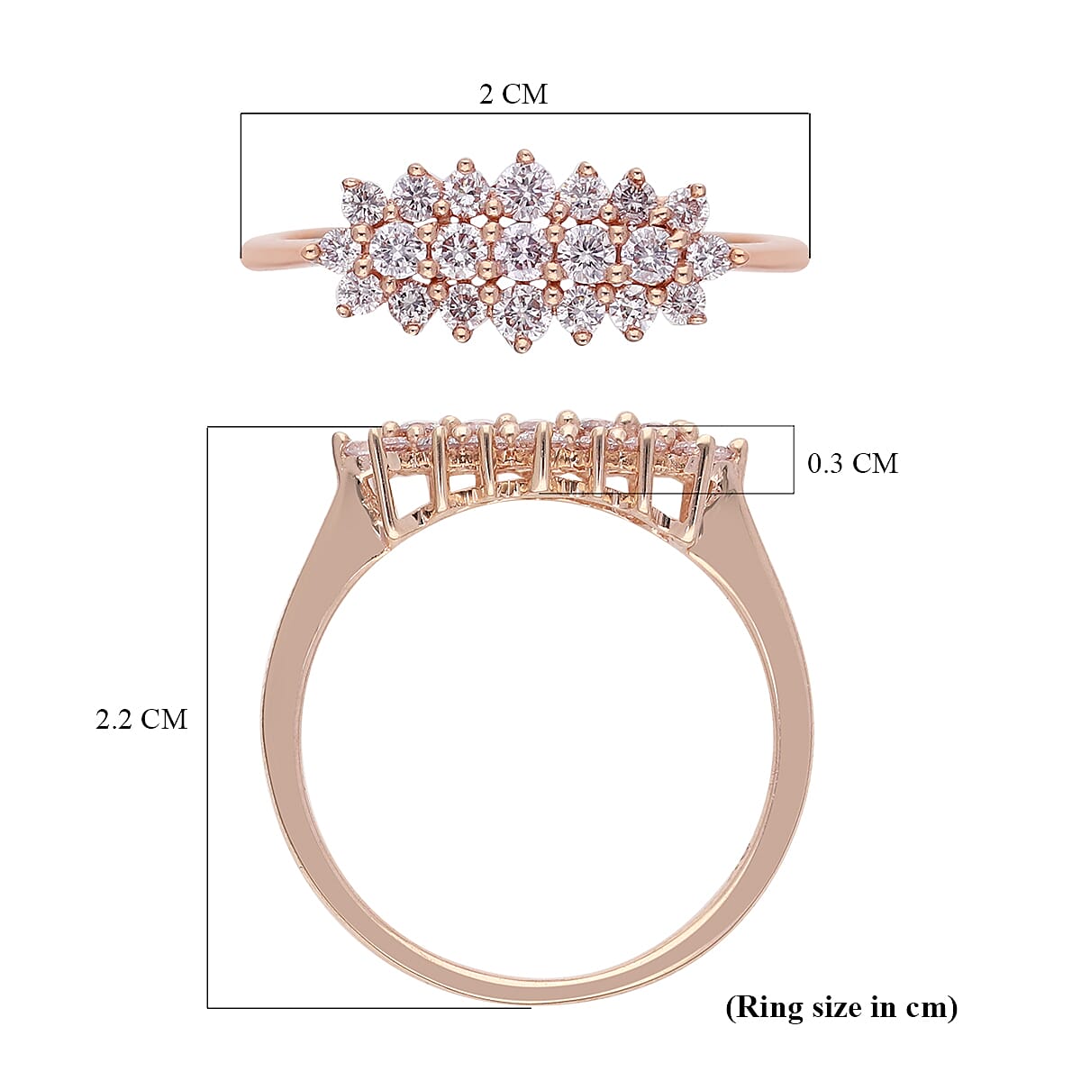 9K Rose Gold Diamond Cluster Ring 0.50 Ct.