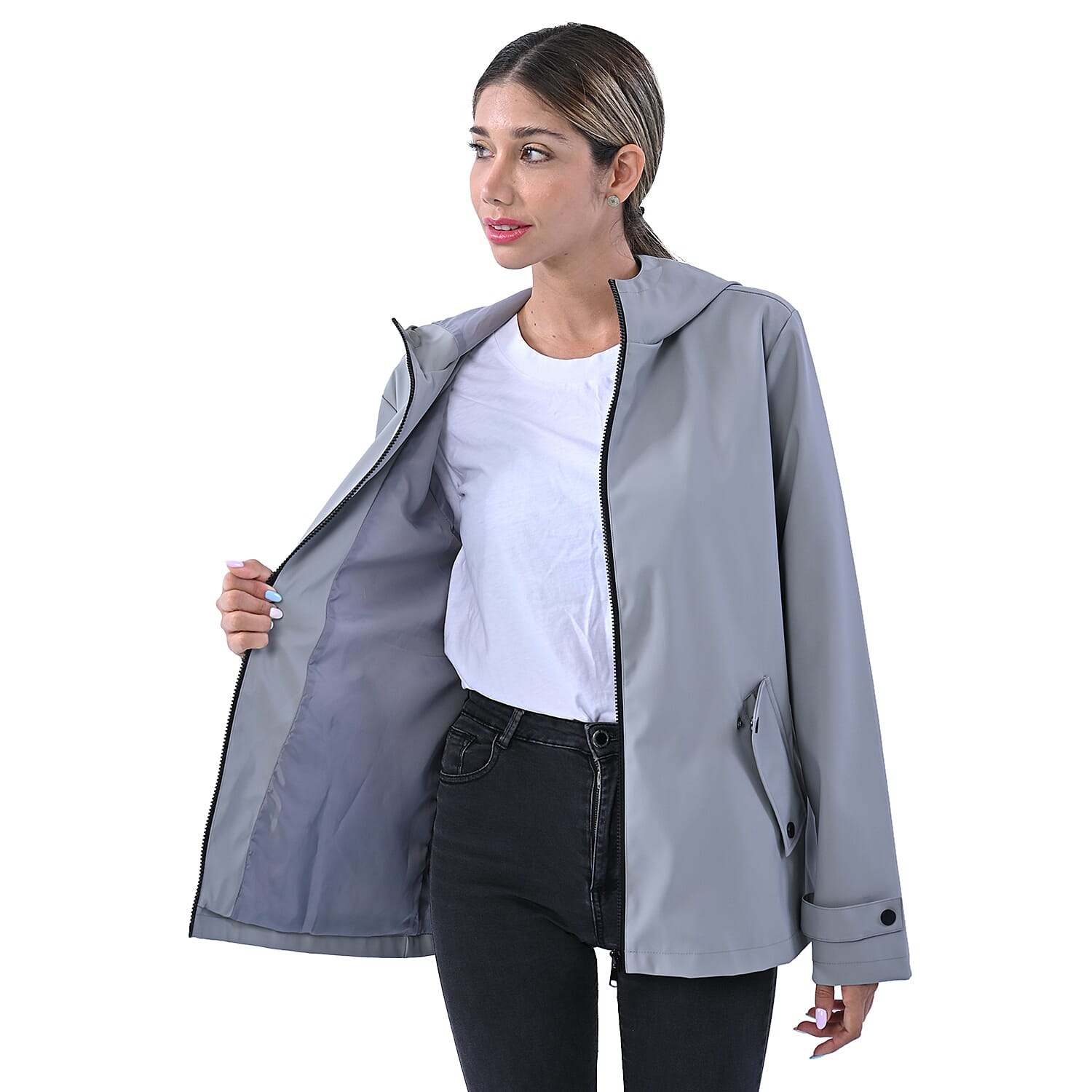 LA MAREY Water Resistant Hoodie Jacket in Grey (Size M, 12-14)