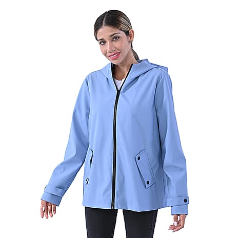 LA MAREY Water Resistant Leather Hoodie Jacket in Blue (Size M, 12-14)