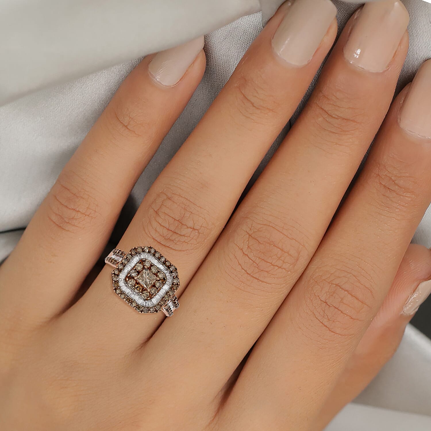 9K Rose Gold SGL Certified Champagne (I3) and White Diamond (G-H - I3) Ring 2.00 Ct, Gold Wt. 5.60 Gms