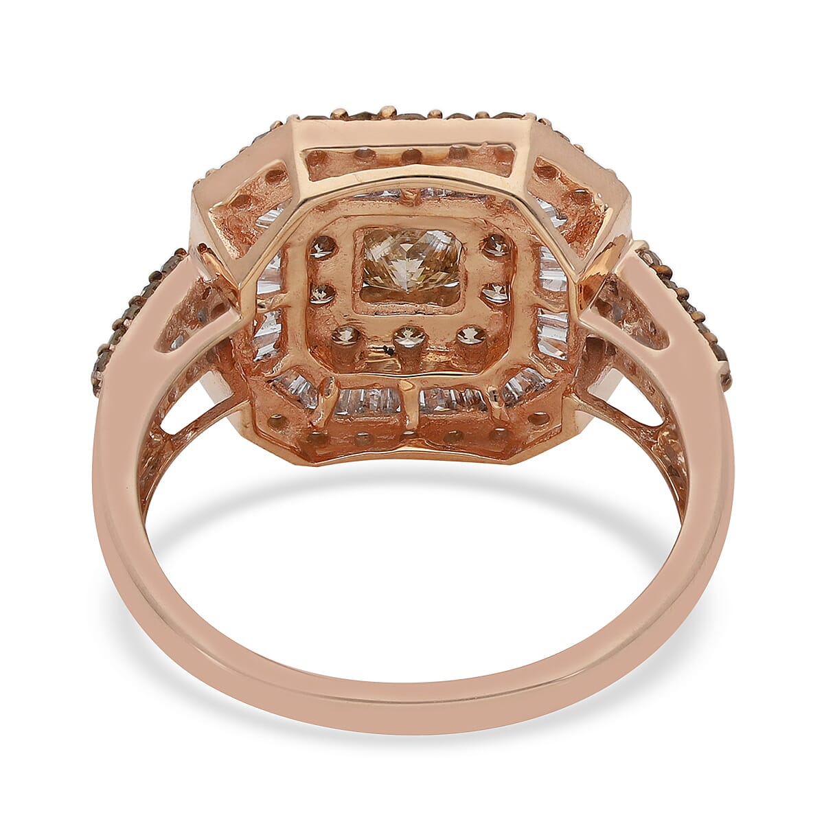 9K Rose Gold SGL Certified Champagne (I3) and White Diamond (G-H - I3) Ring 2.00 Ct, Gold Wt. 5.60 Gms