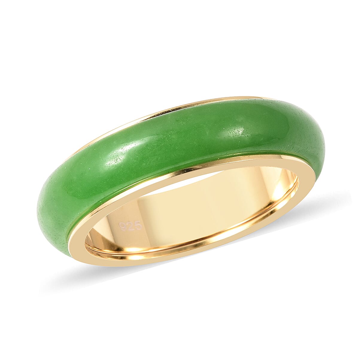 Green Jade Band Ring in Yellow Gold Overlay Sterling Silver 13.50 Ct.