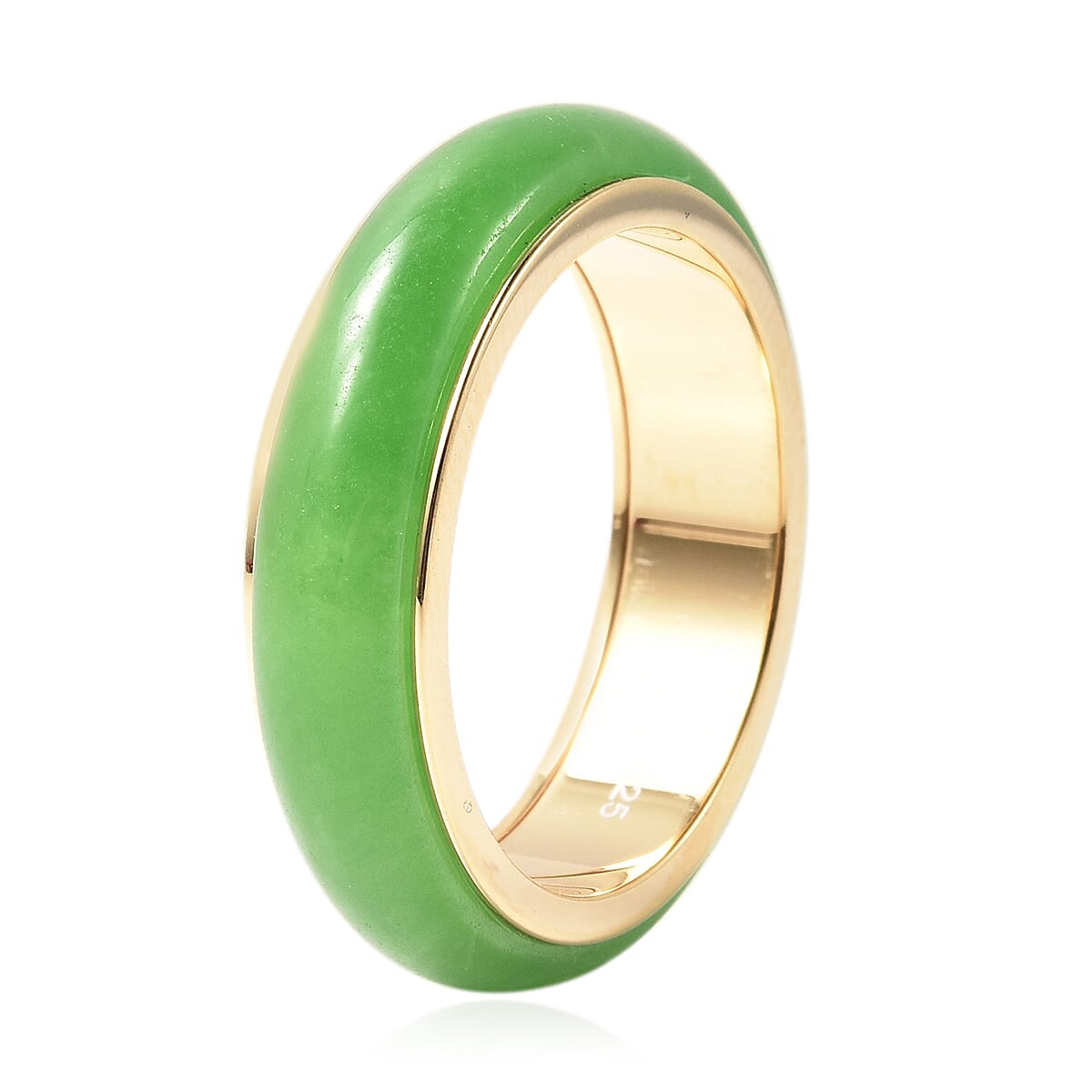Green Jade Band Ring in Yellow Gold Overlay Sterling Silver 13.50 Ct.