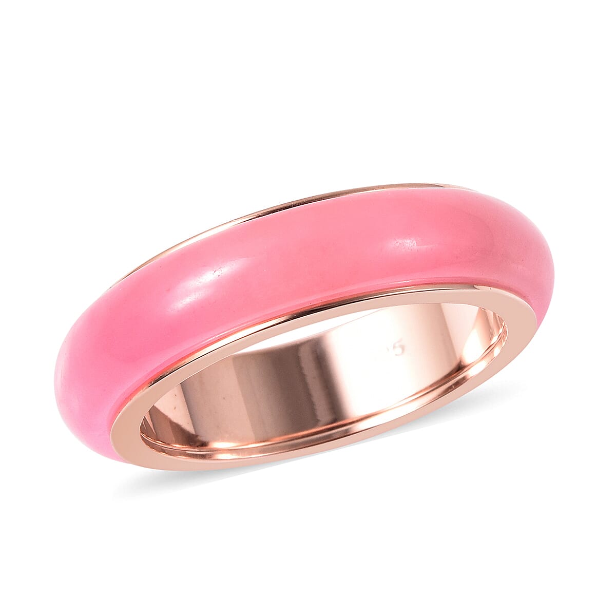 Pink Jade Band Ring in Rose Gold Overlay Sterling Silver 13.50 Ct.