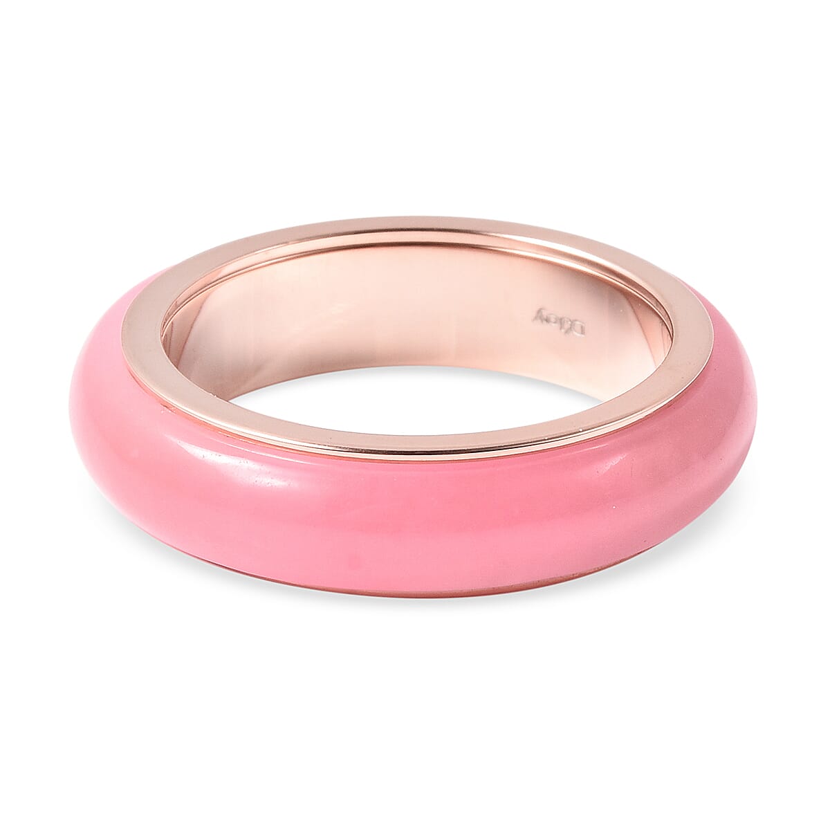 Pink Jade Band Ring in Rose Gold Overlay Sterling Silver 13.50 Ct.