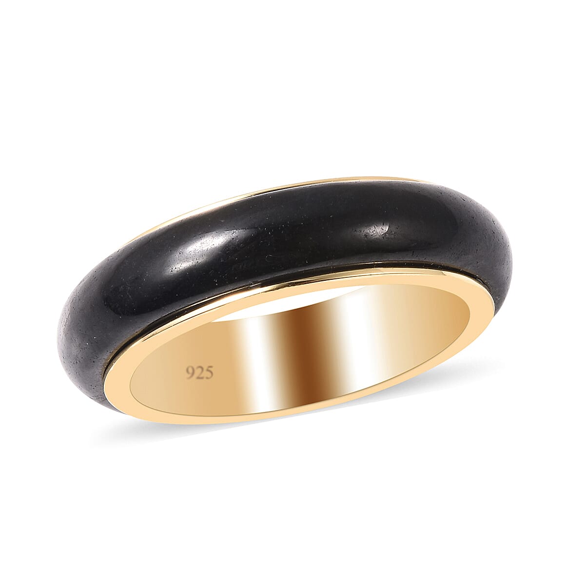 Black Jade Band Ring in Yellow Gold Overlay Sterling Silver 13.50 Ct.