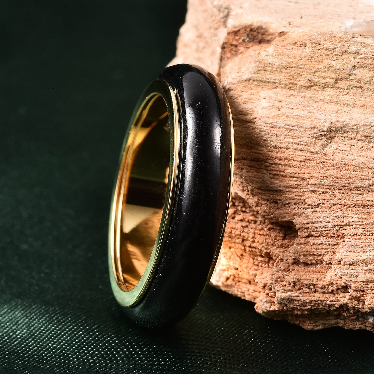 Black Jade Band Ring in Yellow Gold Overlay Sterling Silver 13.50 Ct.