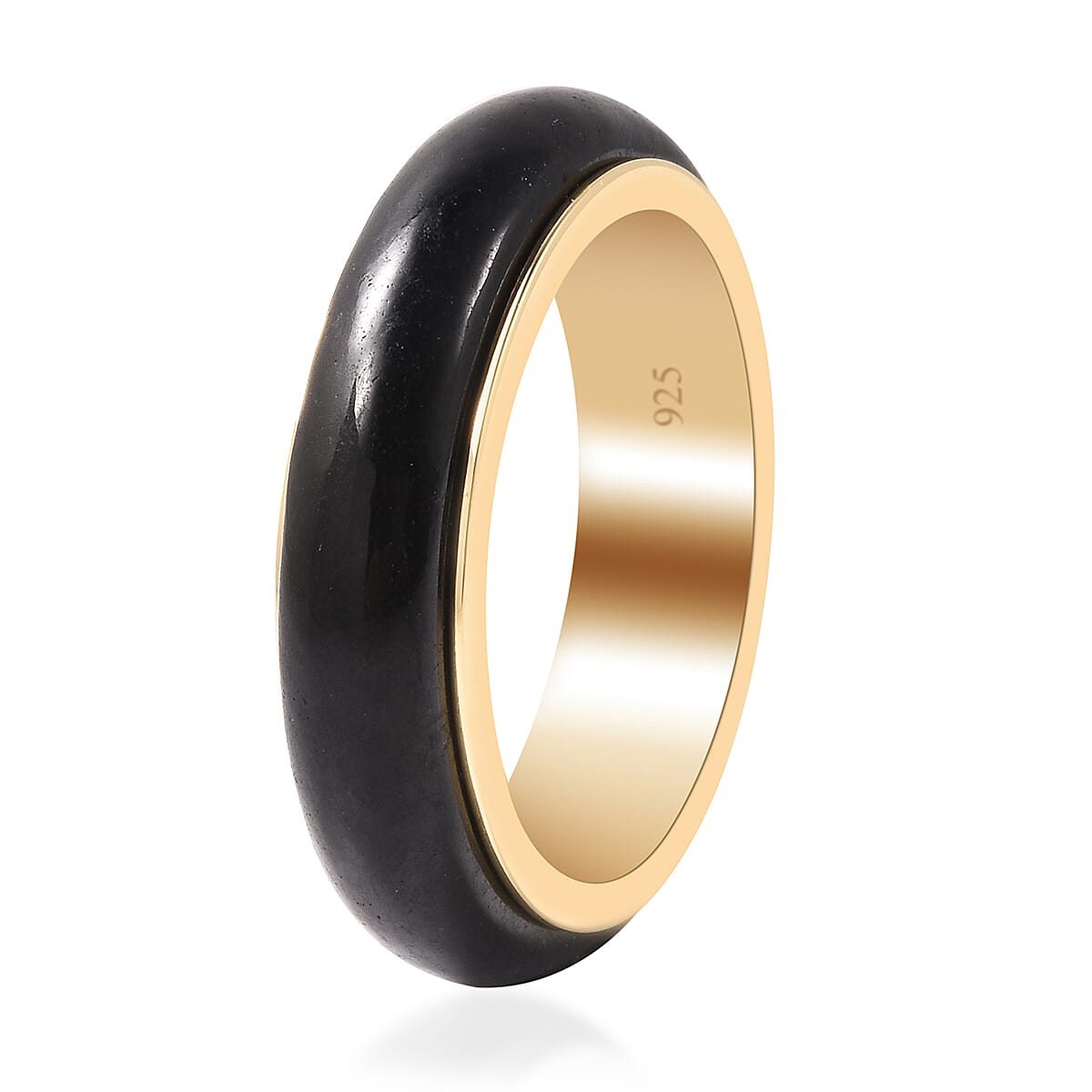 Black Jade Band Ring in Yellow Gold Overlay Sterling Silver 13.50 Ct.