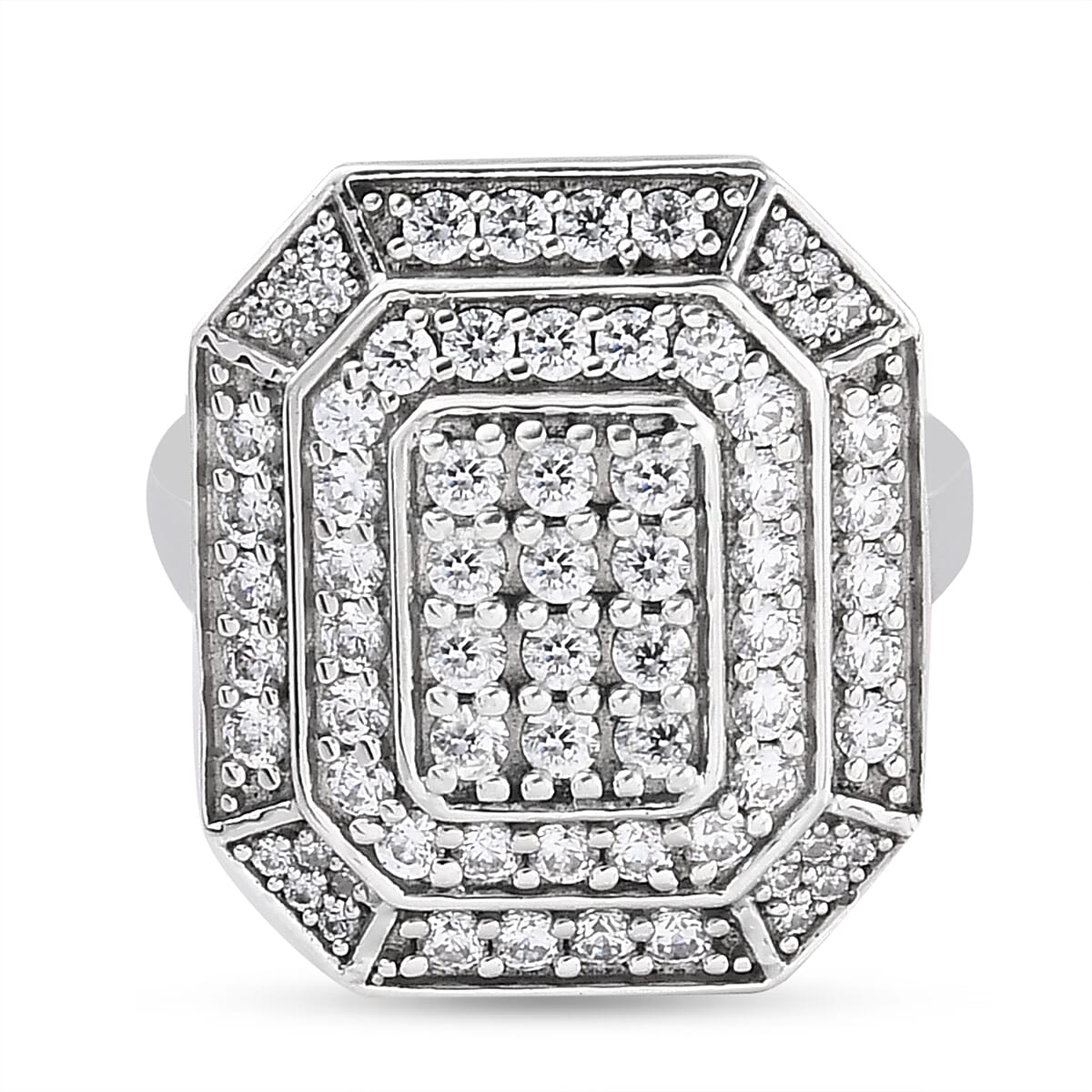 Lustro Stella Platinum Overlay Sterling Silver Ring Made with Finest CZ 1.98 Ct